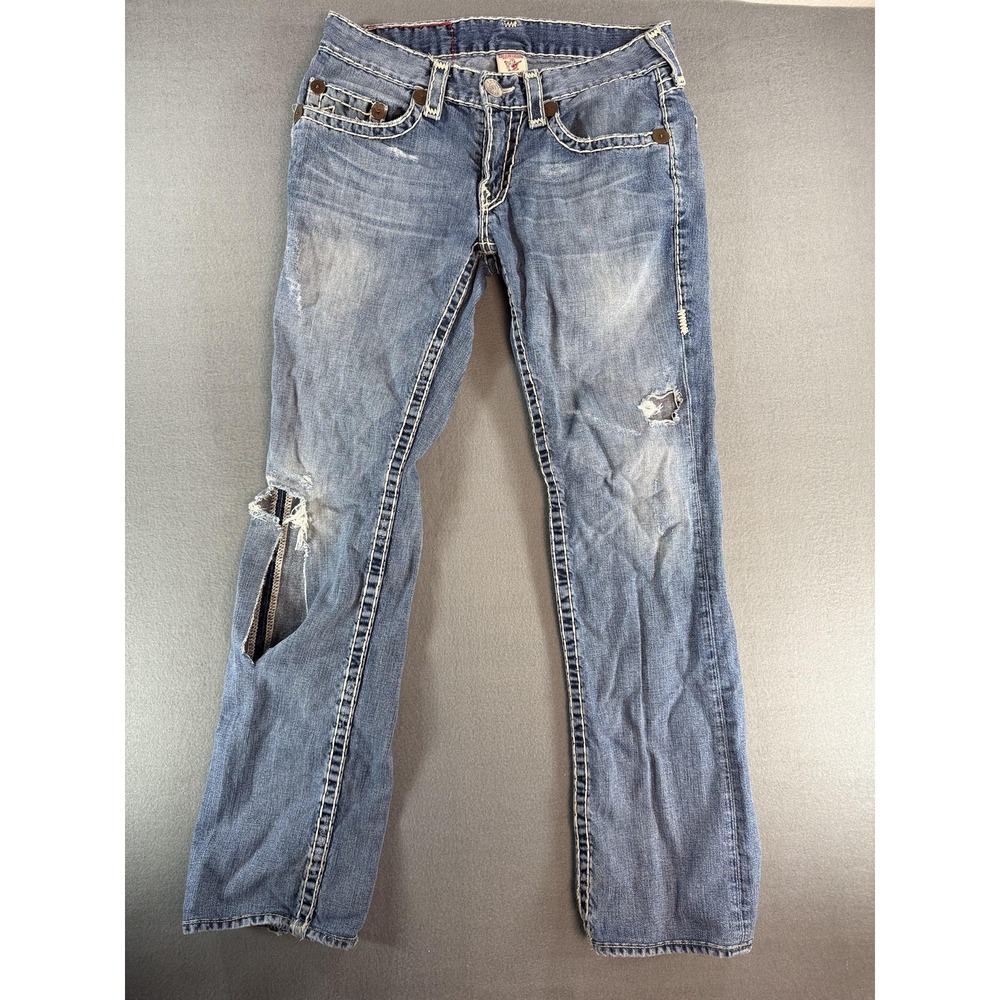 True Religion Bobby Super T Jeans‎ Mens 32 Med Wash Relaxed Bootcut Distressed